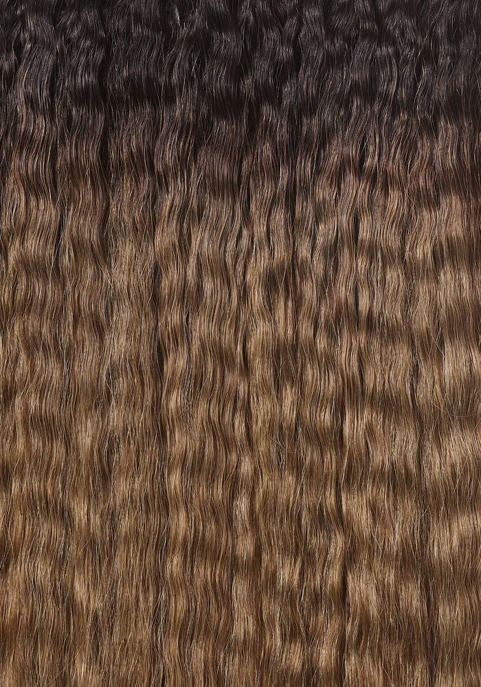 BELLAMI Professional Silk Seam™ | 200g 16" Dark Brown/Ash Brown Ombre Blowout Textured Hair Extensions