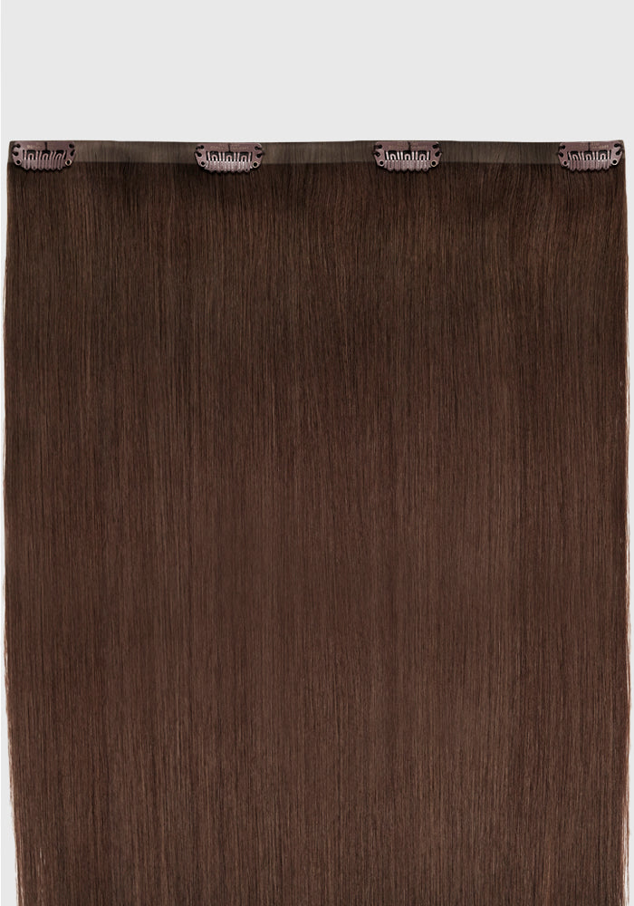 BELLAMI Professional Silk Seam | 50g 18" Volumizing Weft Warm Brown/Honey Blonde (O17/24) Ombre Clip-In Hair Extension