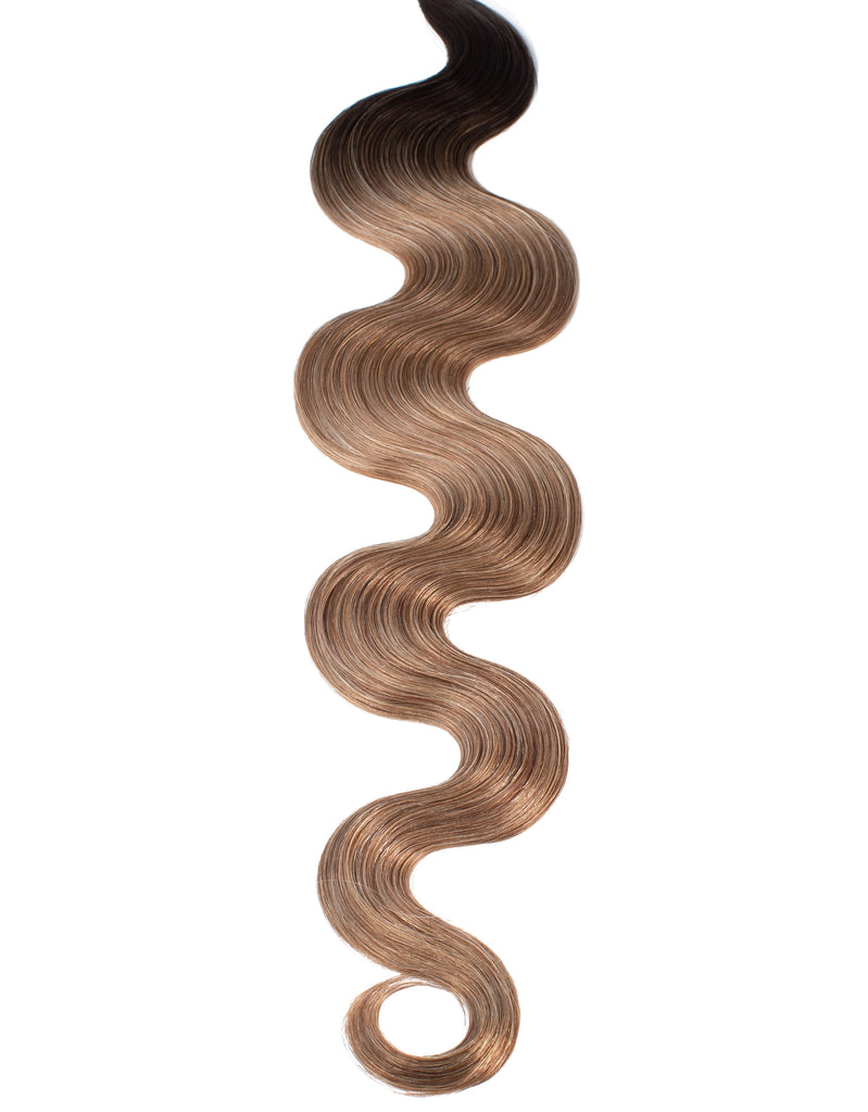 BELLAMI Professional Volume Weft | 16" 120g Mochachino Brown/Caramel Blonde #1C/#18/#46 Rooted Body Wave Hair Extensions