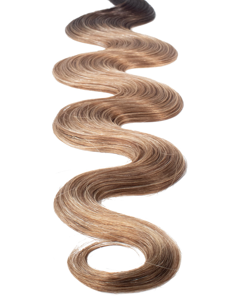 BELLAMI Professional Volume Weft | 16" 120g Mochachino Brown/Caramel Blonde #1C/#18/#46 Rooted Body Wave Hair Extensions