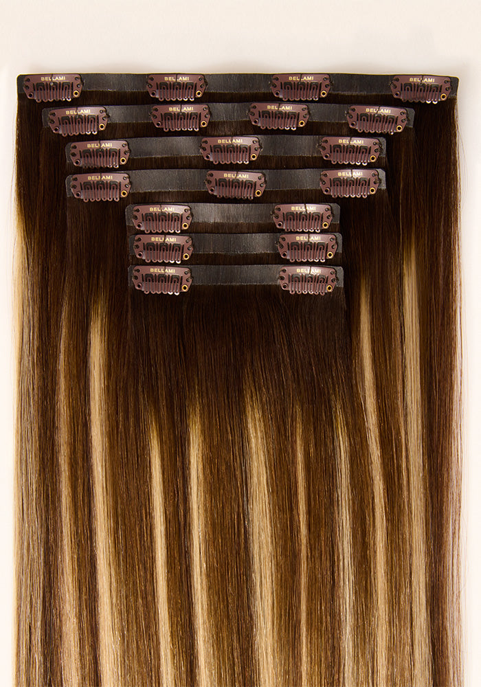 BELLAMI Professional Silk Seam™ | 18" 140g Dirty Brunette Highlight Clip-In Hair Extensions
