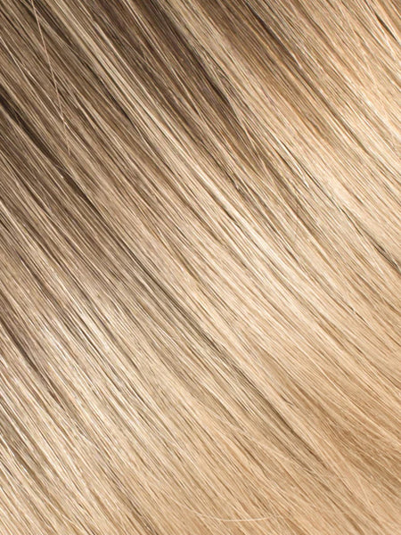 BELLAMI Professional Silk Seam™ | 50g 16" Volumizing Weft Cool Brown/Butter Blonde (17/P10/16/60) Rooted Clip-In Hair Extensions