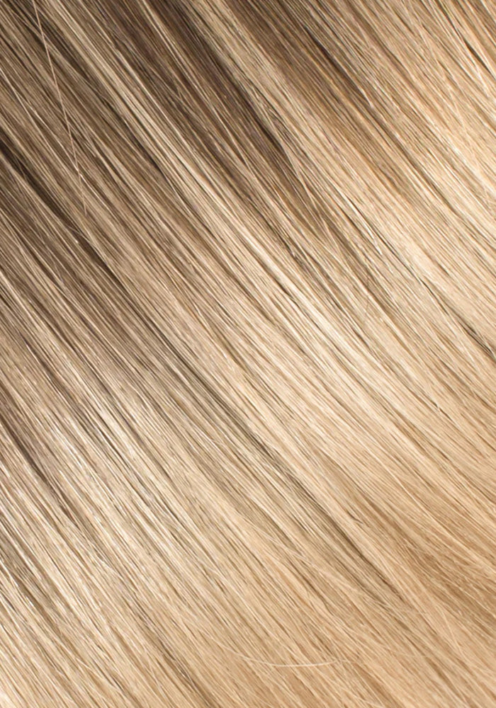 BELLAMI Professional Silk Seam | 55g 22" Volumizing Weft Cool Brown/Butter Blonde (17/P10/16/60) Rooted Clip-In Hair Extension