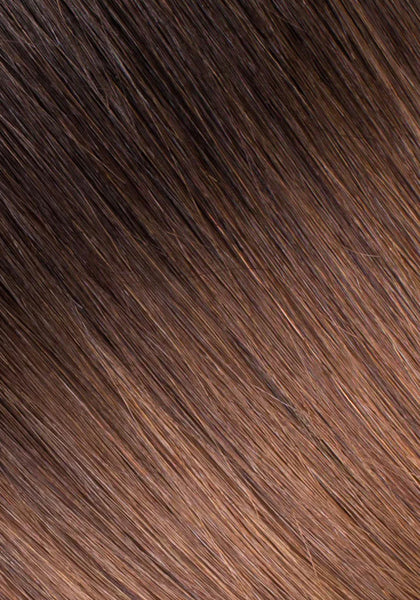 BELLAMI Silk Seam 50g 20" Volumizing Weft Off Black/Almond Brown (1B/7) Rooted Clip-In Hair Extension