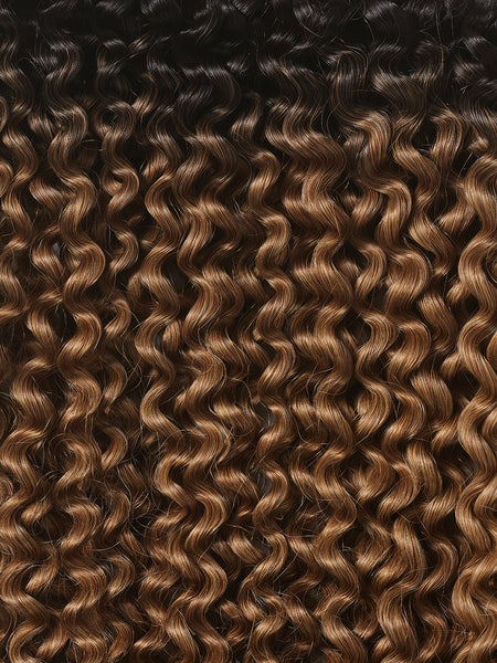 BELLAMI Professional Silk Seam™ | 200g 16" Off Black/Almond Brown Rooted (3C) Textured Hair Extensions
