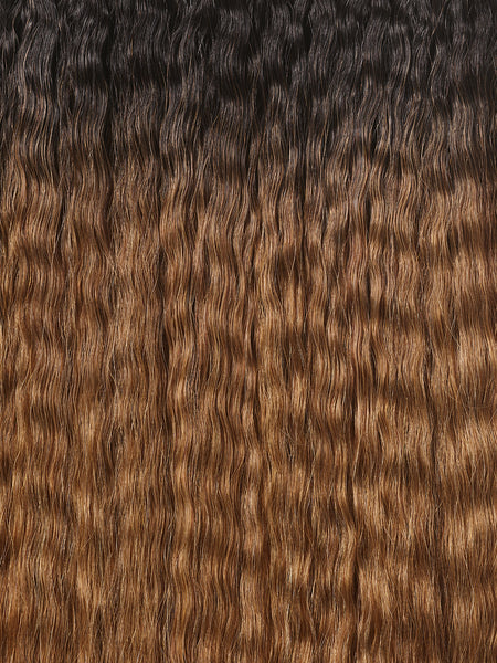 BELLAMI Professional Silk Seam™ | 200g 16" Off Black/Almond Brown Rooted Blowout Textured Hair Extensions