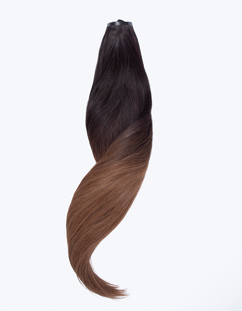 BELLAMI Professional Silk Seam | 55g 22" Volumizing Weft Dark Brown/Ash Brown (O2/8) Ombre Clip-In Hair Extension