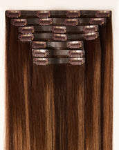 BELLAMI Silk Seam 140g 16" Dark Honey Cocoa Highlights Clip-In Hair Extensions