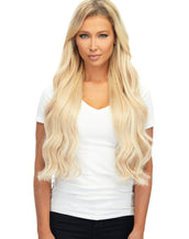 BELLAMI Professional Silk Seam™ | 260g 24" Ash Brown/Honey Blonde (8/20/24/60) Rooted Clip-In Hair Extensions